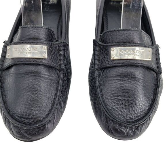 Coach Fredrica Pebble Leather Loafers 6.5 Black A5175 Slip On Flats Silver Logo - Picture 5 of 15